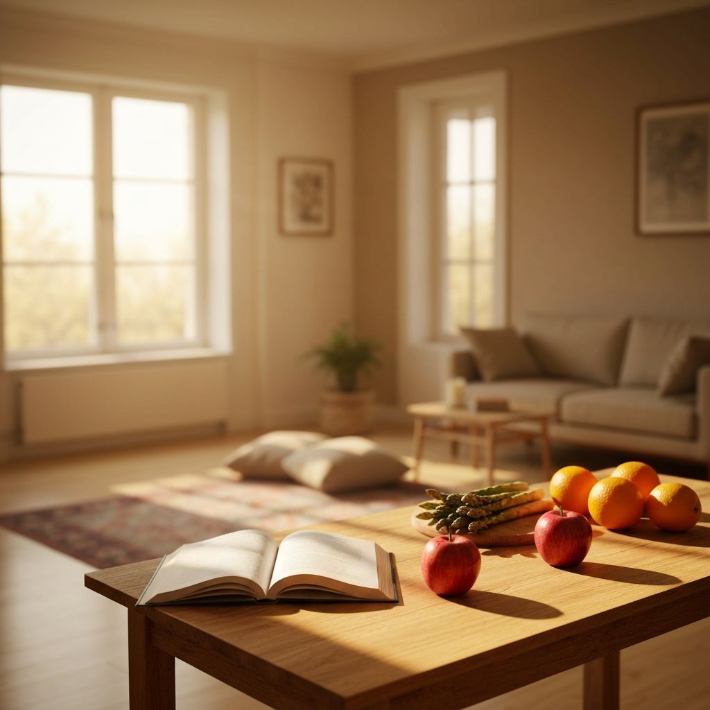 Balanced everyday scene with fresh food and natural light